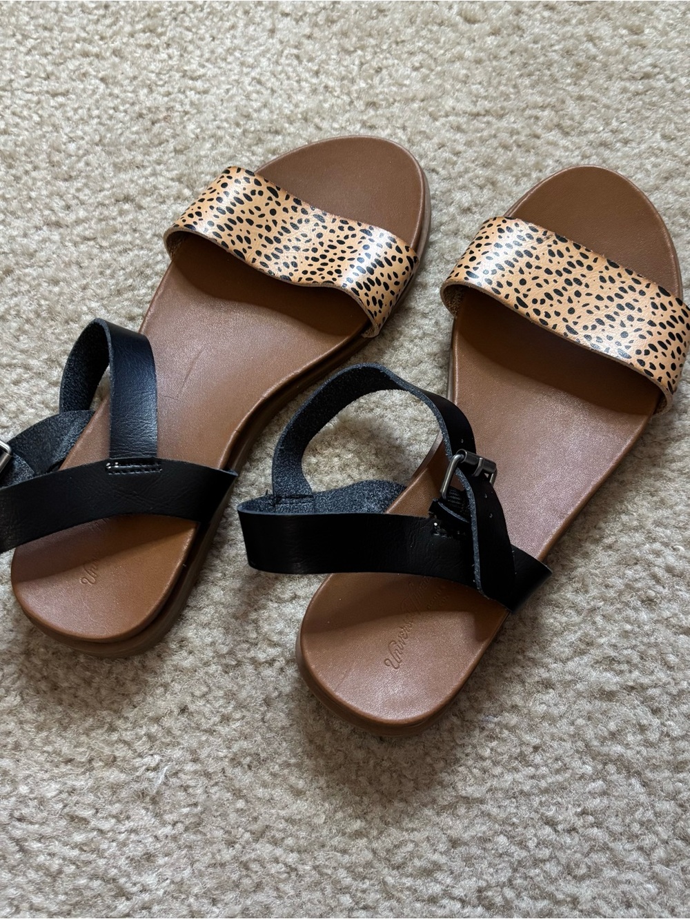 Universal Thread Leopard Print and Black Strap Sandals